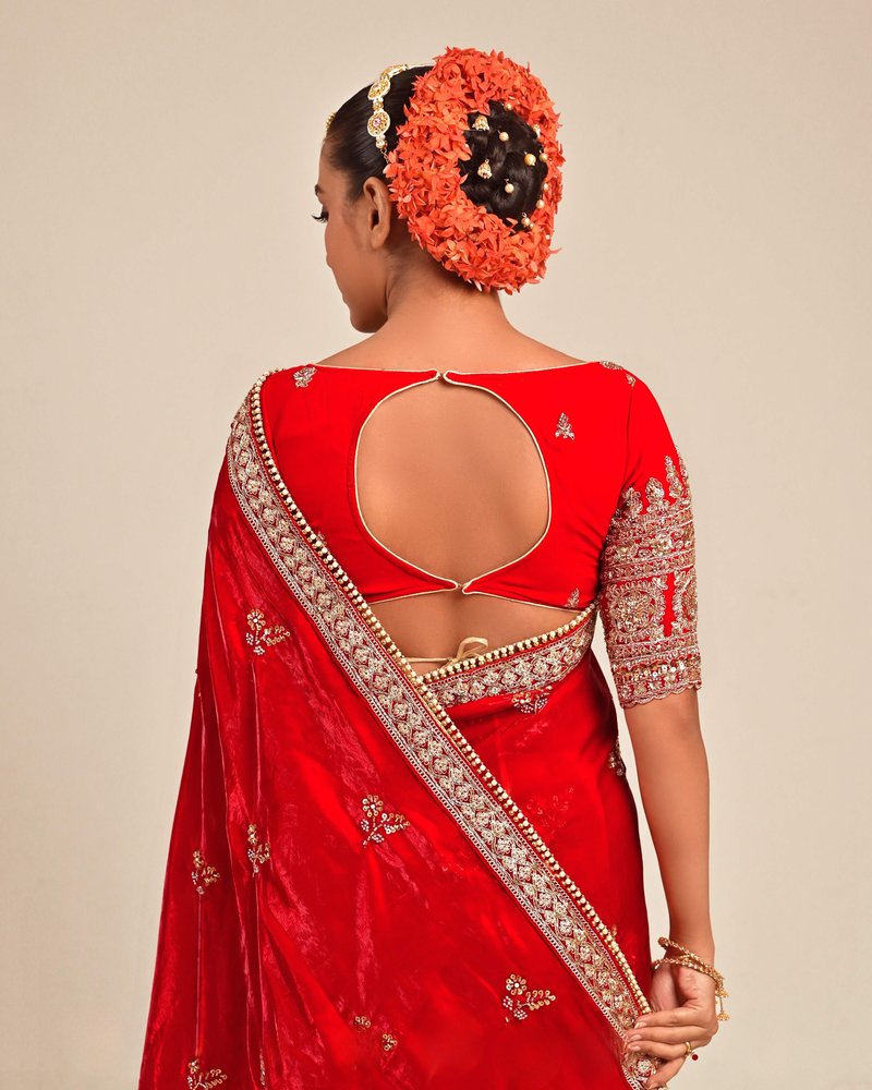 Blood Red Georgette Embroidered Party Blouse