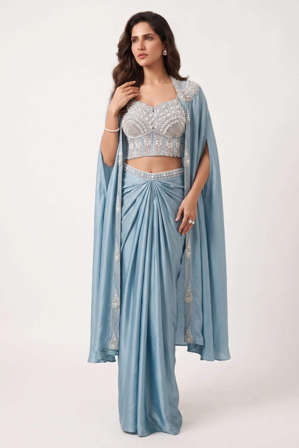 Neel Riwaayat Embellished Satin Cape Set