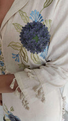 Off White Blue Floral Embroidered Coord