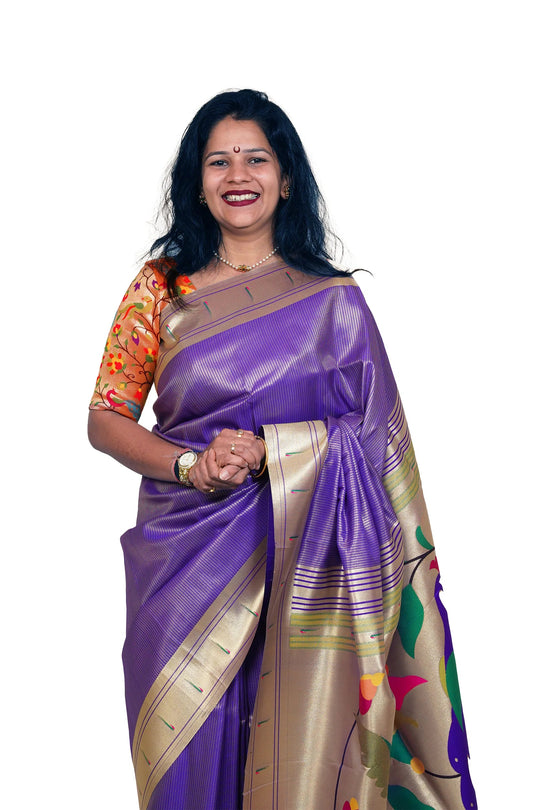 Lotus Soft Silk Paithani Saree with Multicolor Pallu