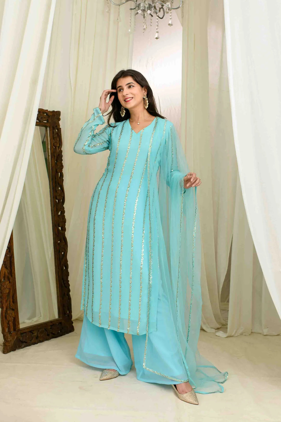 Noor Aab-E-Neel Embellished Kurta Palazzo Set