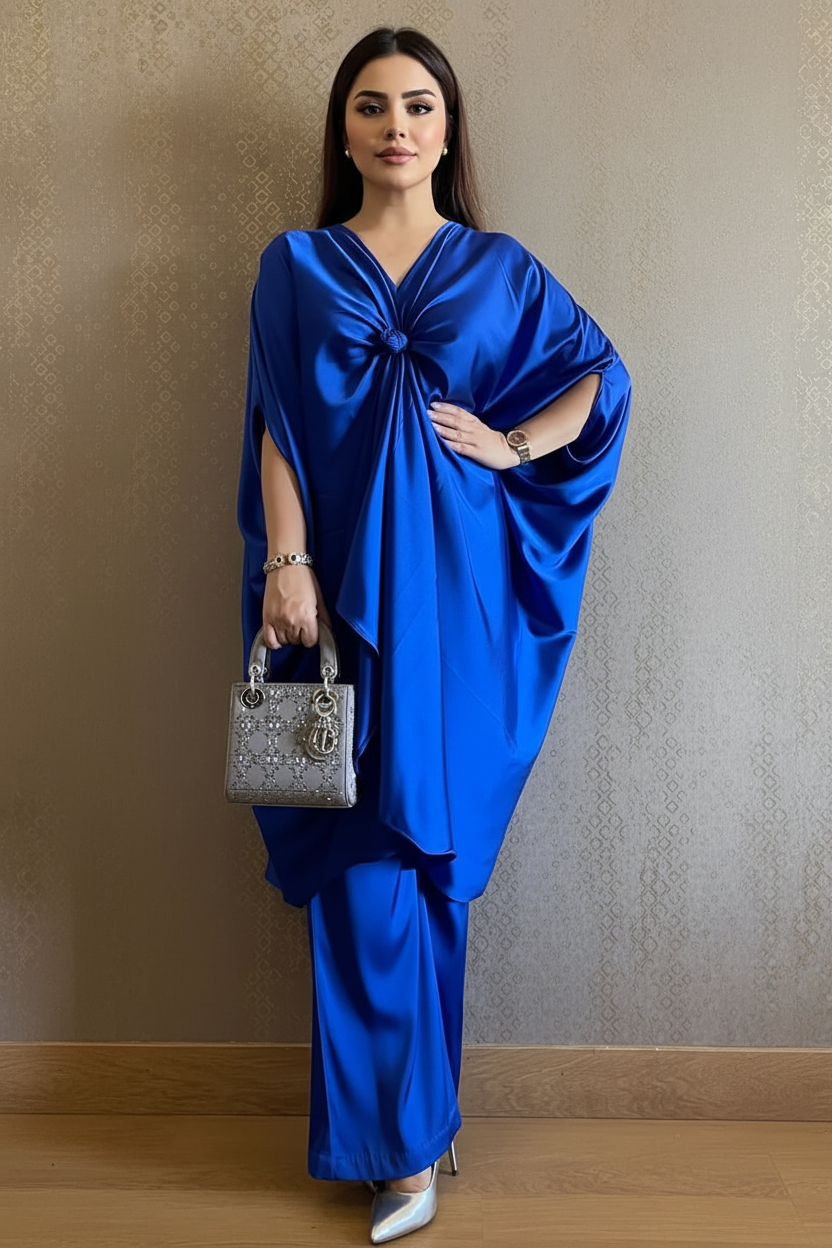 Royal Blue Luxury Satin Silk Flowy Co-ord Set