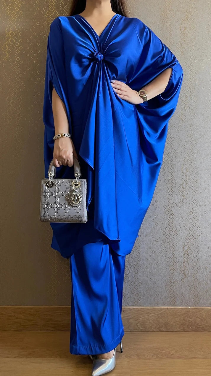 Royal Blue Luxury Satin Silk Flowy Co-ord Set