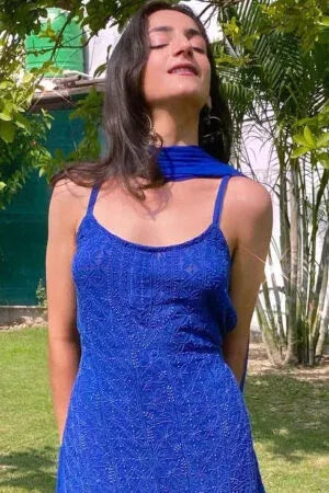 Blue Georgette Embroidered Kurta Set