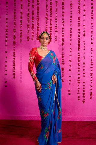 Blue Georgette Silk Saree