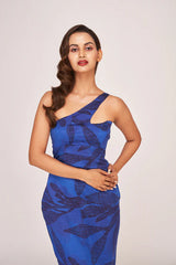 Blue One-Shoulder Midi Dress