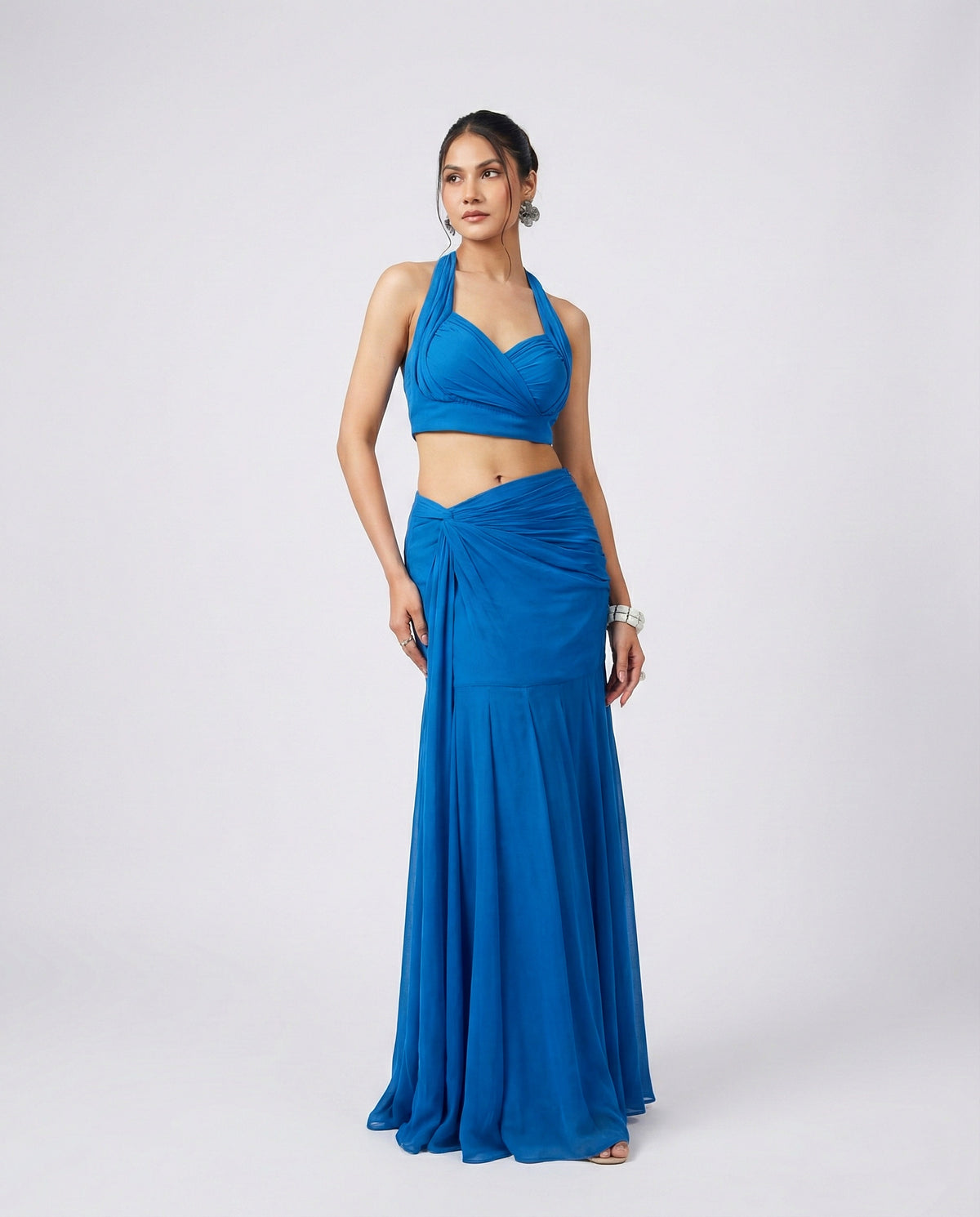 Blue Georgette Twisted Tide Co-Ord Set