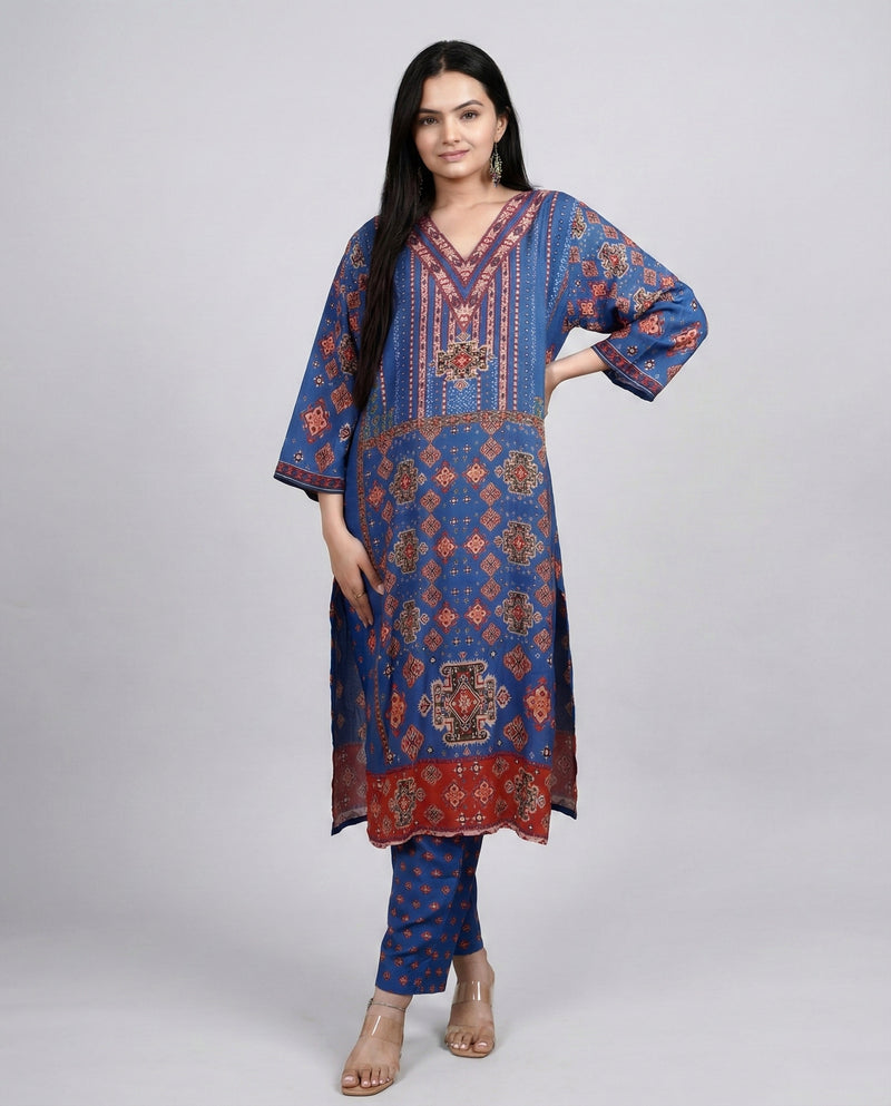 Blue Pure Cotton Rayon Kurta Set