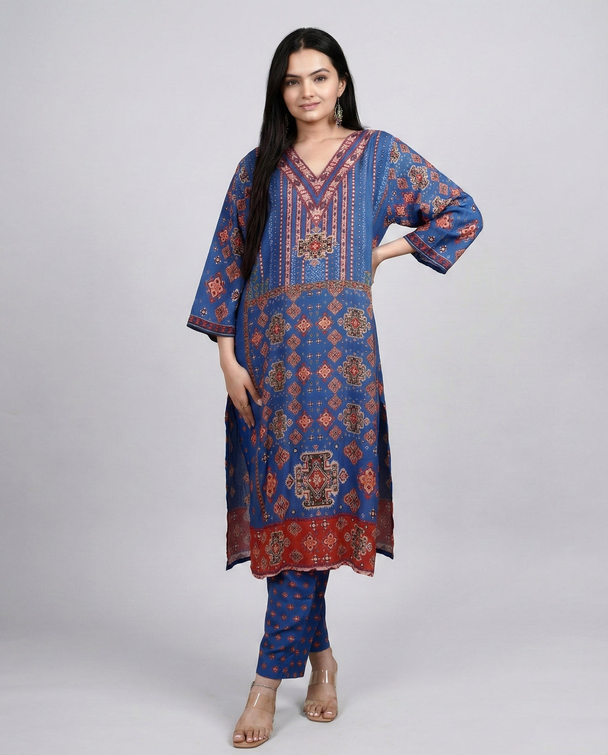 Blue Pure Cotton Rayon Kurta Set