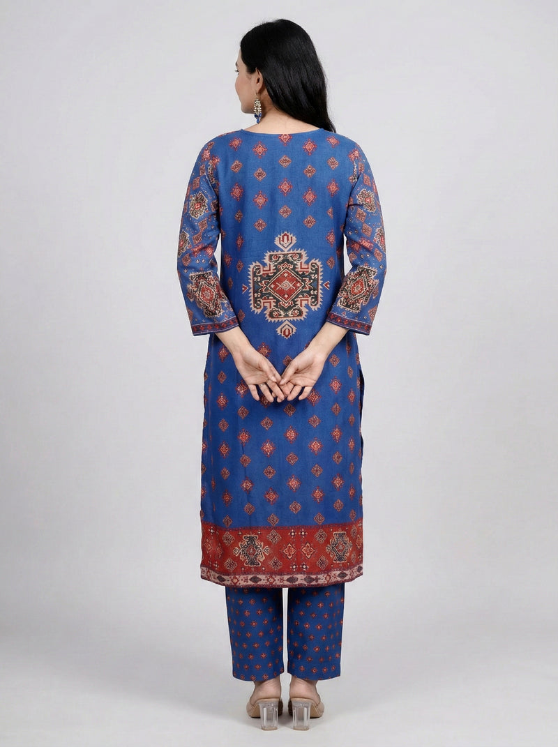 Blue Pure Cotton Rayon Kurta Set