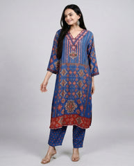 Blue Pure Cotton Rayon Kurta Set