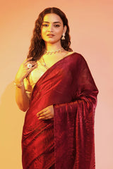 Bold in Burgundy Maroon Burbery Saree with Stitched Blouse