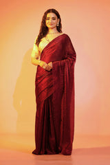 Bold in Burgundy Maroon Burbery Saree with Stitched Blouse