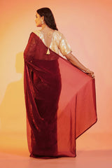 Bold in Burgundy Maroon Burbery Saree with Stitched Blouse