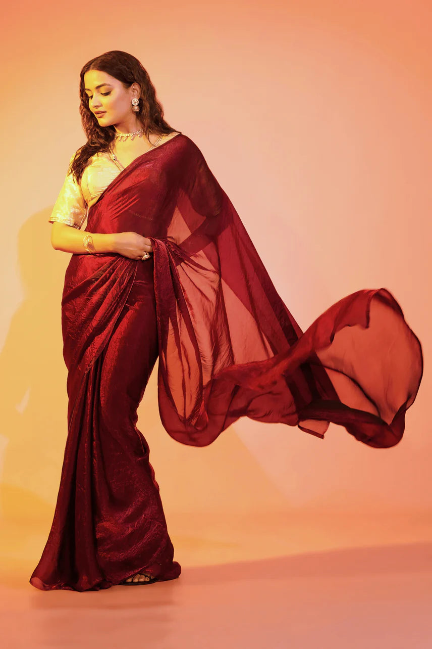 Bold in Burgundy Maroon Ready to wear  Burbery Saree