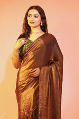Bronze Beauty Copper Burbery Saree with Stitched Blouse