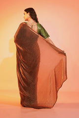 Bronze Beauty Copper Burbery Saree with Stitched Blouse