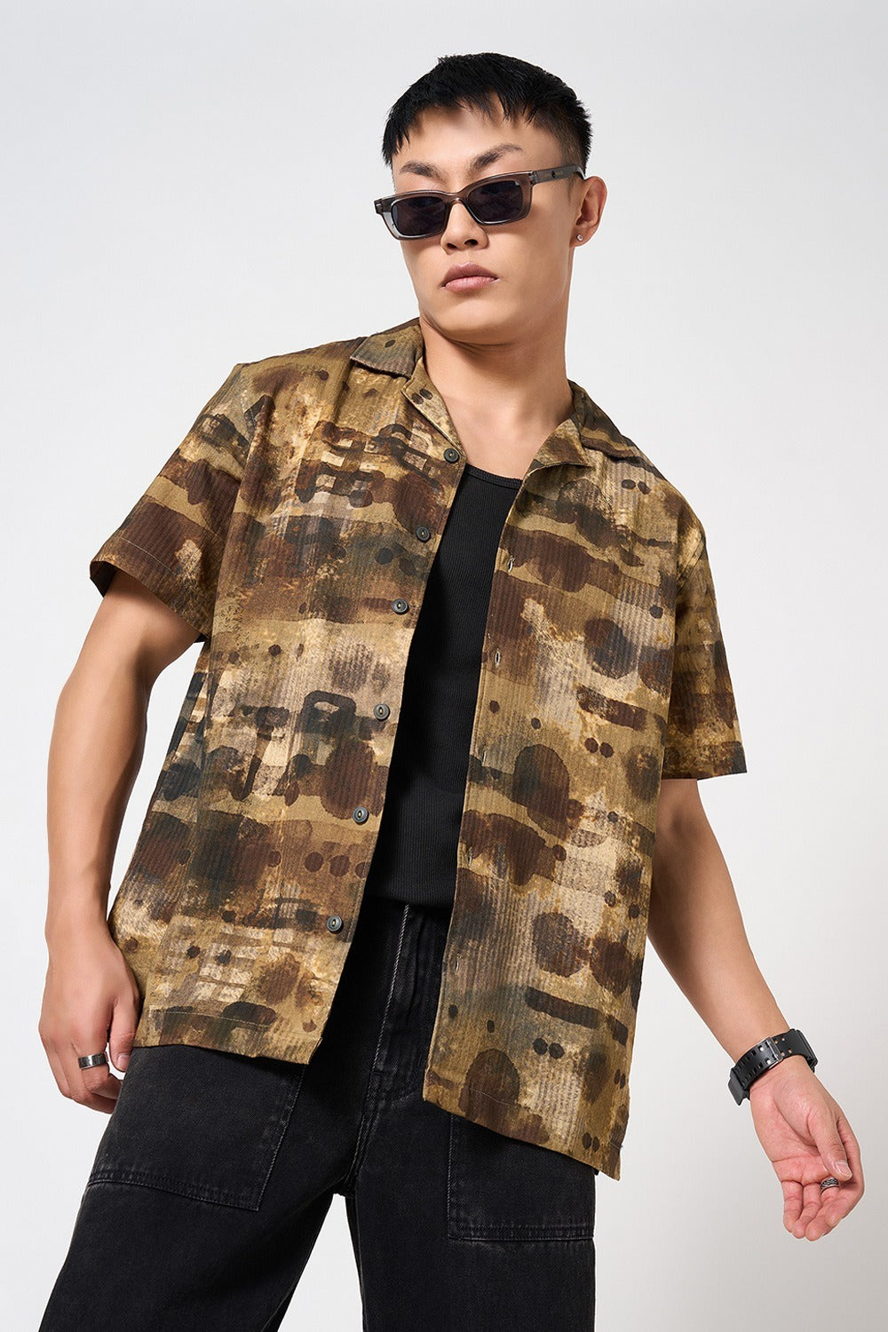 Brown polyester relaxed shirt