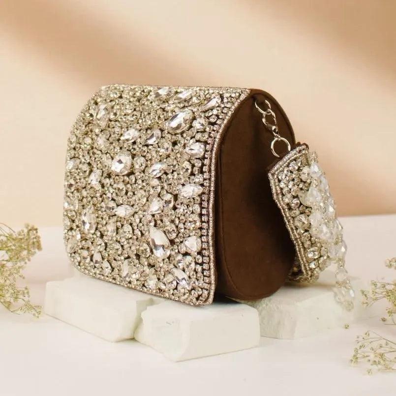 Brown Maria Rhinestone Flap Clutch – By Reet Lifestyle