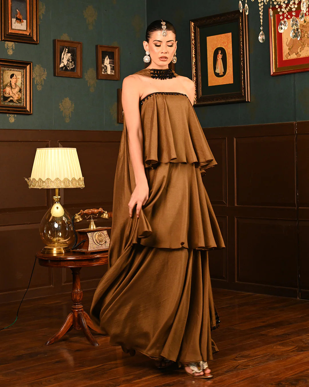 Dupatta-styled ghaghra outfit for celebrations