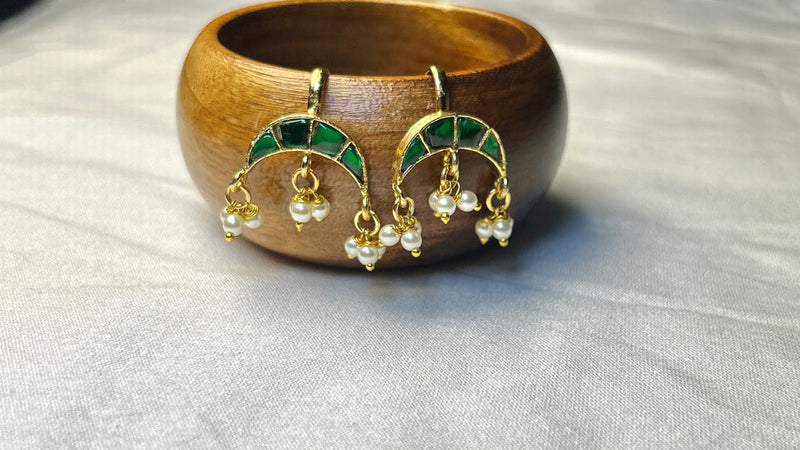 CZ Crescent Moon Bugdi Earrings with Pearl Drops Traditional Maharashtrian Ear Cuff