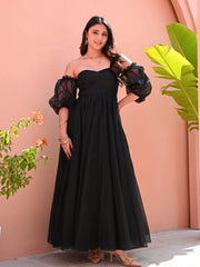 Black Organza Off-Shoulder Dress