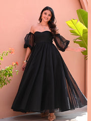 Black Organza Off-Shoulder Dress