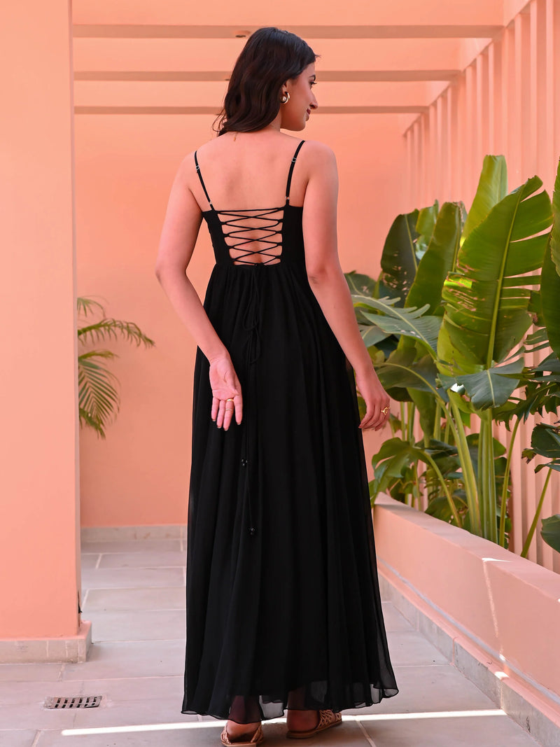 Black Georgette Criss-Cross Dress