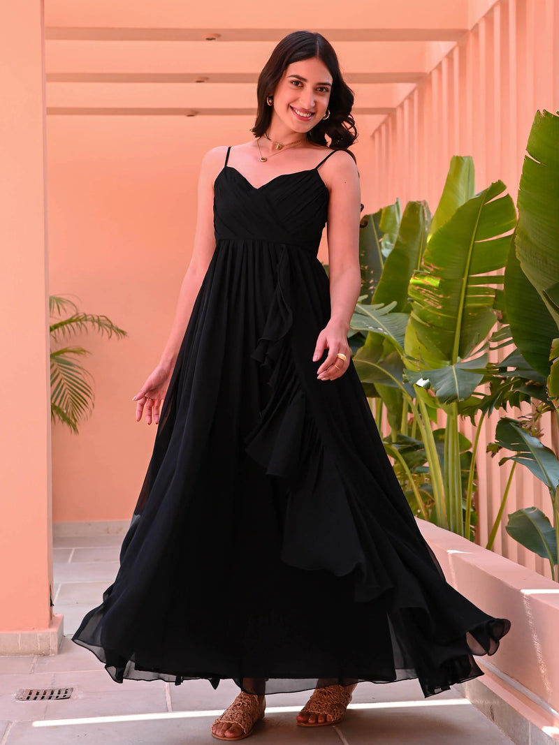 Black Georgette Criss-Cross Dress