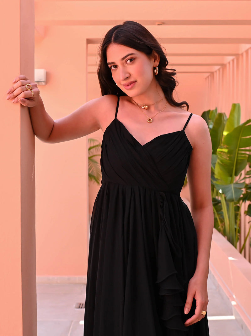 Black Georgette Criss-Cross Dress