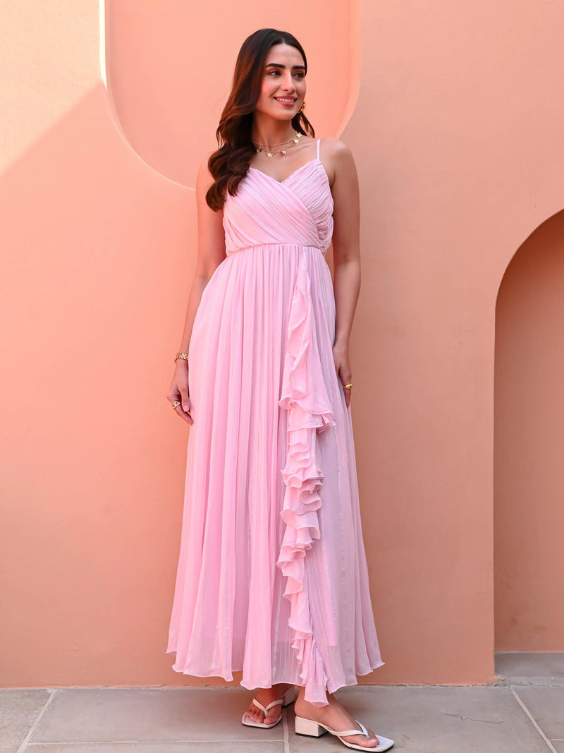 Pink Georgette Lurex Shine Dress