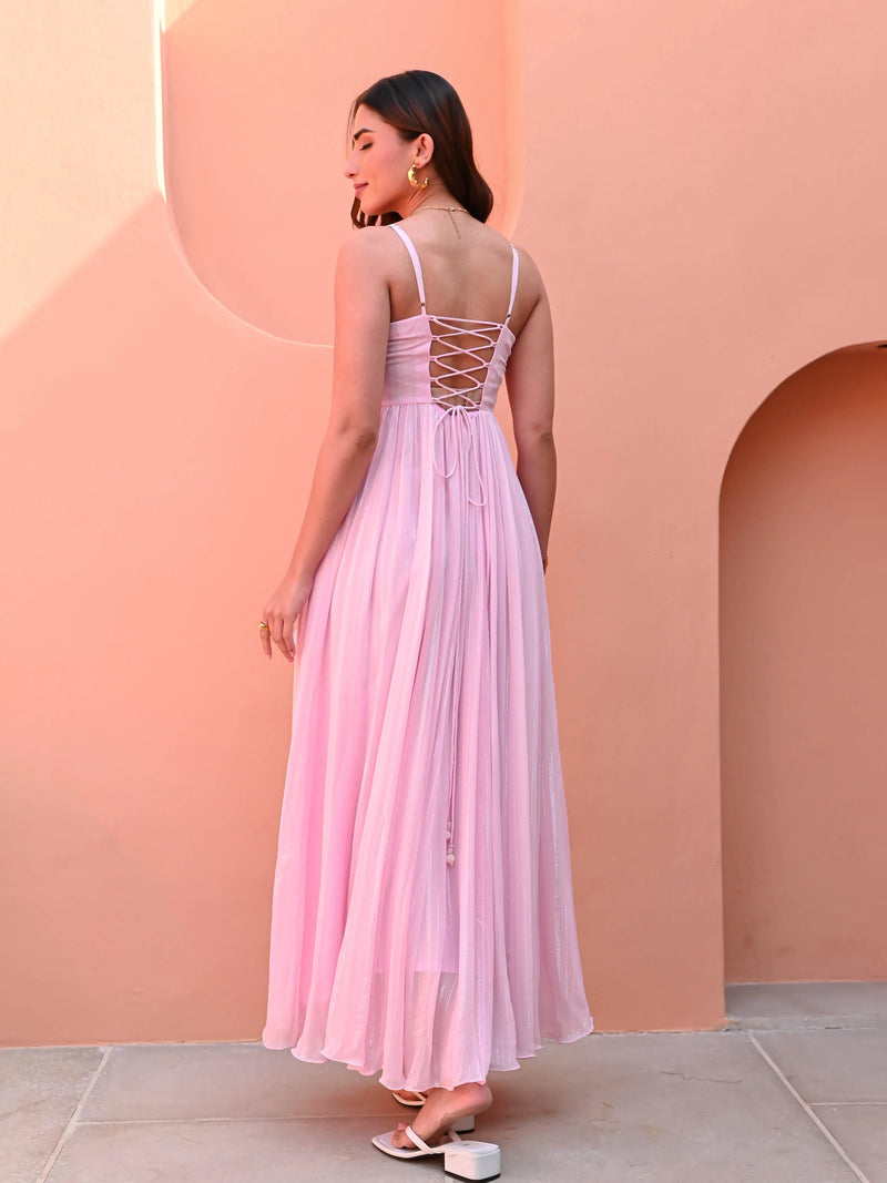 Pink Georgette Lurex Shine Dress