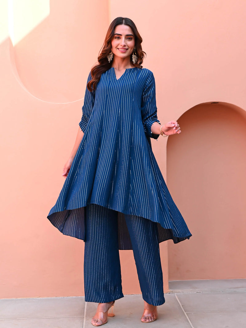 Blue Georgette Lurex Kurta Set
