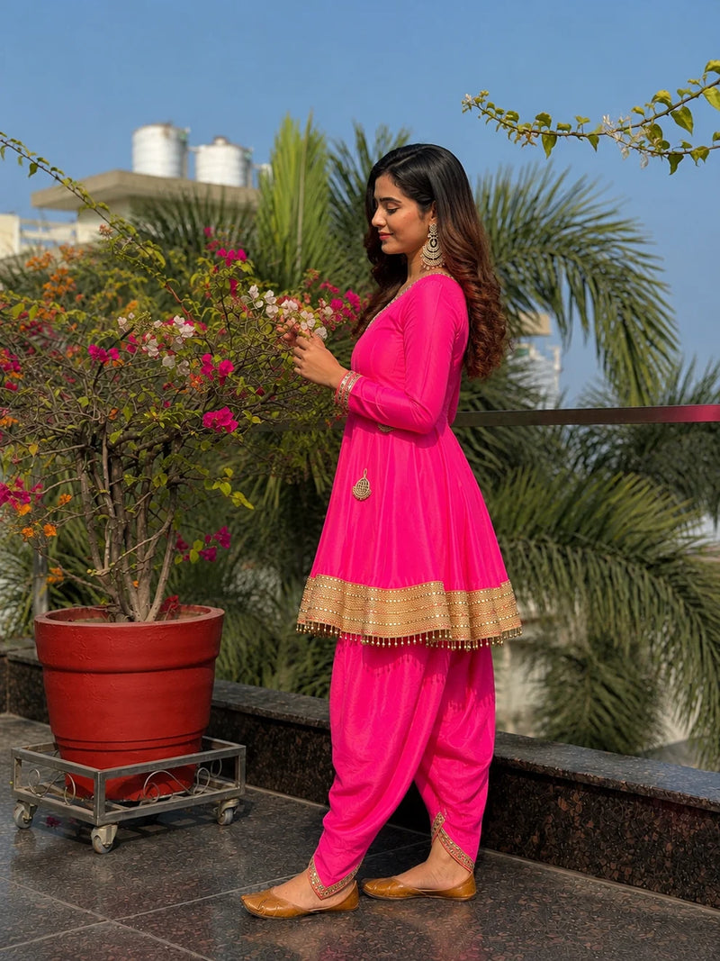 Gulnaar Pink Chanderi Silk Patiala Suit Set