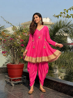 Gulnaar Pink Chanderi Silk Patiala Suit Set