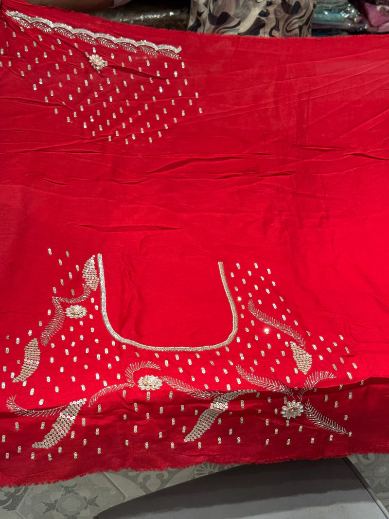Red embroidered saree