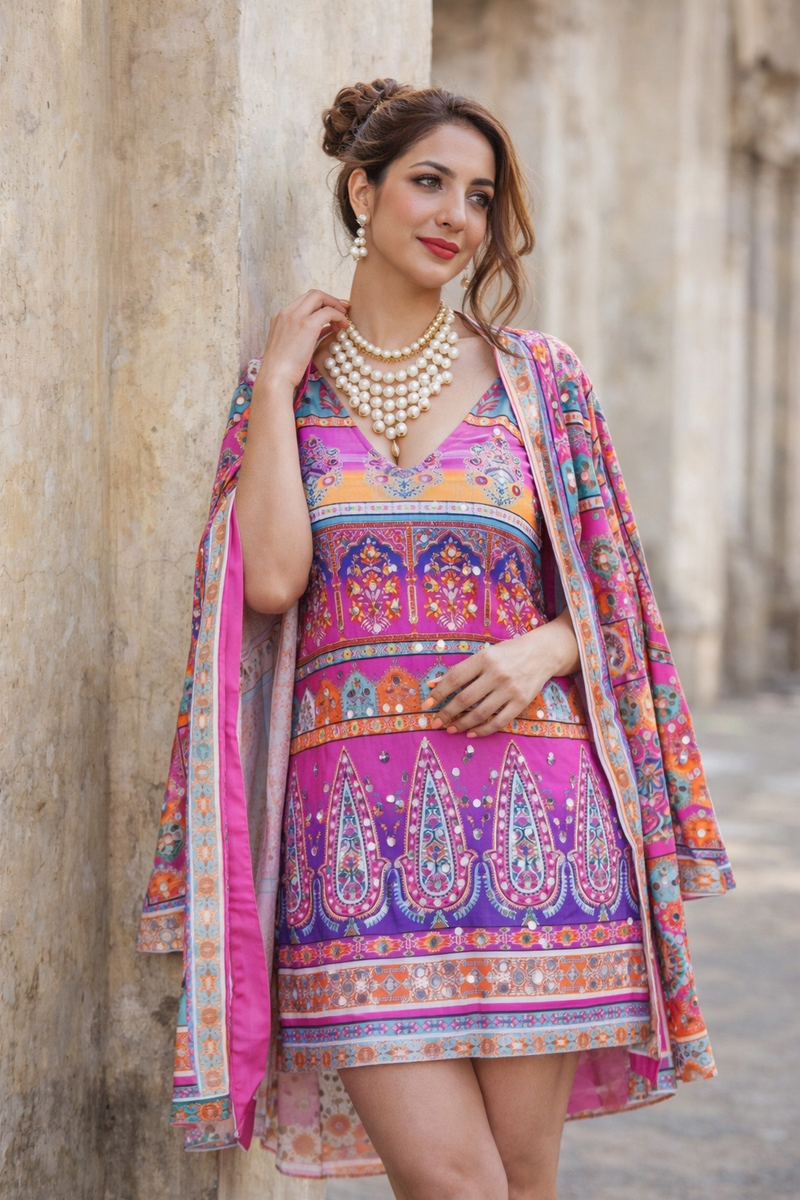 Rangrez Leher Dress & Shrug Setq