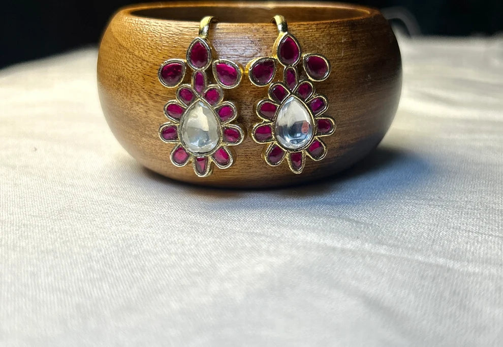 Lotus Kundan Bugdi Earrings Traditional Maharashtrian Ear Cuff
