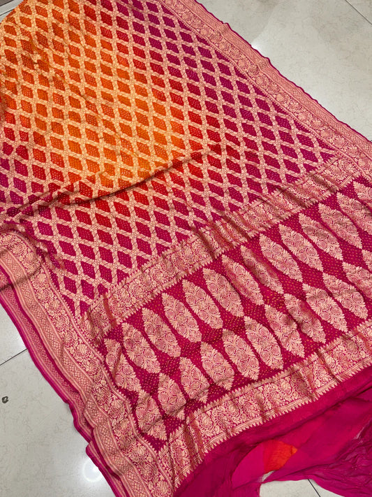 Shaded Orange Rani Bandhej Bandhini Saree 800
