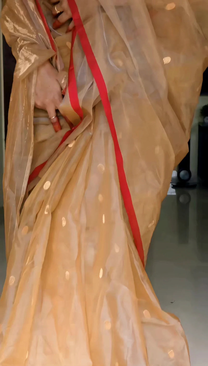 Royal Chanderi Silk Saree with Gold Zari Bootis