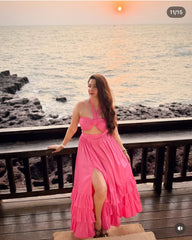 Pink Cotton Flared Maxi Dress