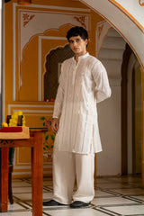 Royal White Sequin Embroidered Mens Kurta