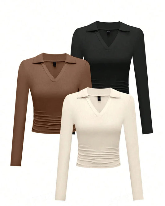 Set of 3 V-Collar Long-Sleeved Tops