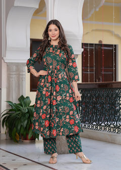 Coral Bloom Floral Cotton Suit Set with Dupatta