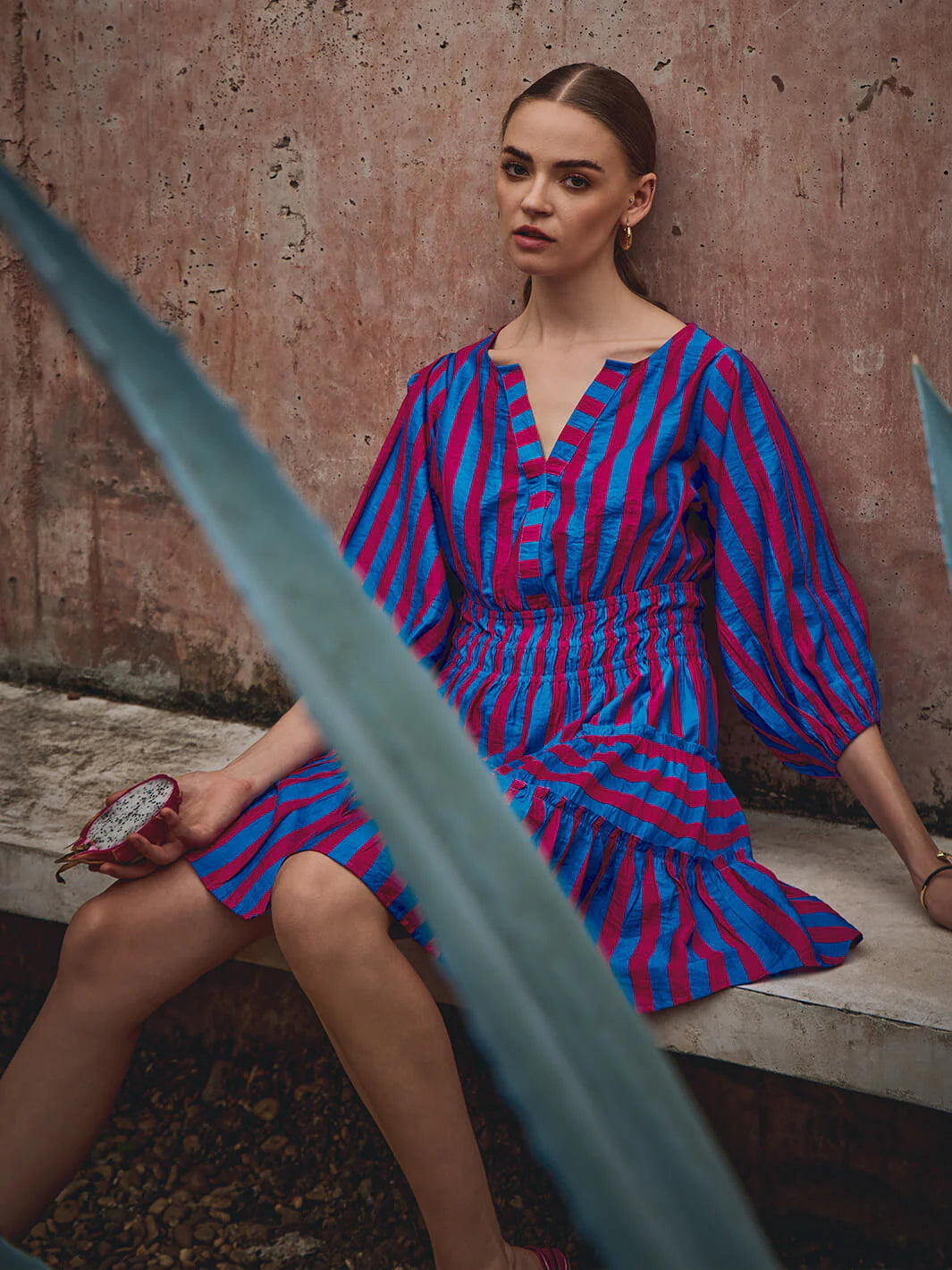 pink and blue striped dress