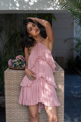 tiered chiffon dress with halter straps