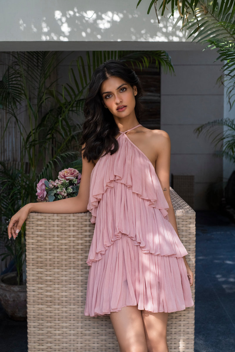 romantic layered frill chiffon dress
