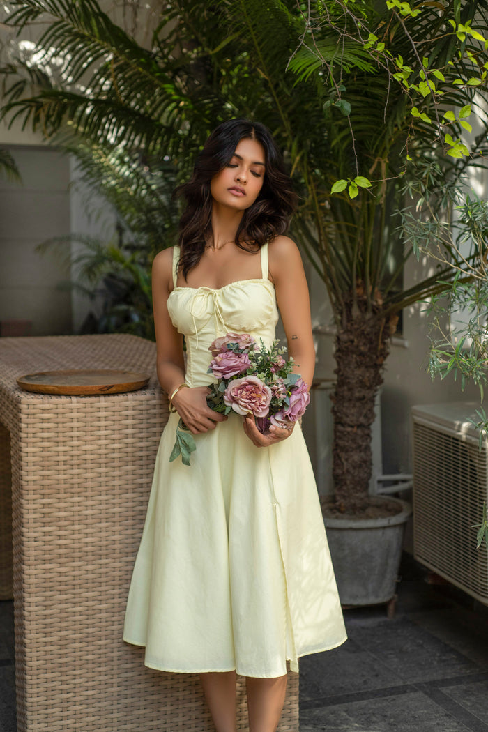 lightweight yellow summer dress with slit