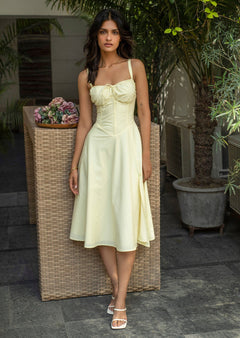 Summer Yellow Poplin Slit Cut Dress