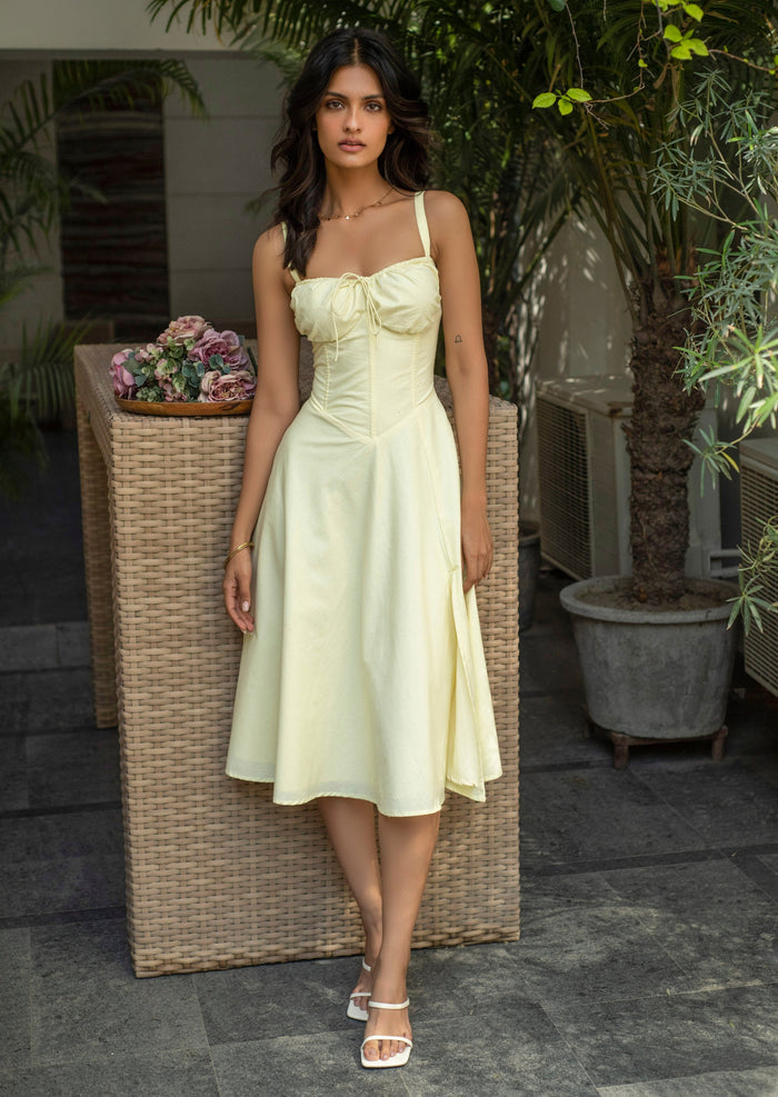 Summer Yellow Poplin Slit Cut Dress